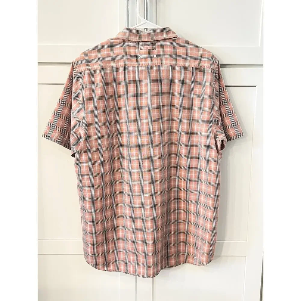 THE NORTH FACE Button Down Dress Shirt Mens M Short Sleeve Collared Orange Plaid